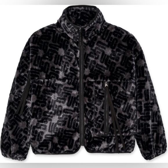 UGG Women’s Marlene Monogram Sherpa Jacket | Color: Black/Grey NRW/NWT!!🖤🩶🖤🩶 - Picture 1 of 8